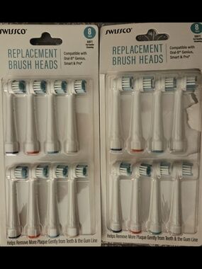 Replacement Toothbrush Heads - White with Blue/Red/Teal Accents (8 Pack)